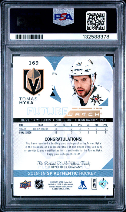 2018 SP Authentic - Tomas Hyka - FUTURE WATCH AUTO /999 - PSA - INSCRIBED /50