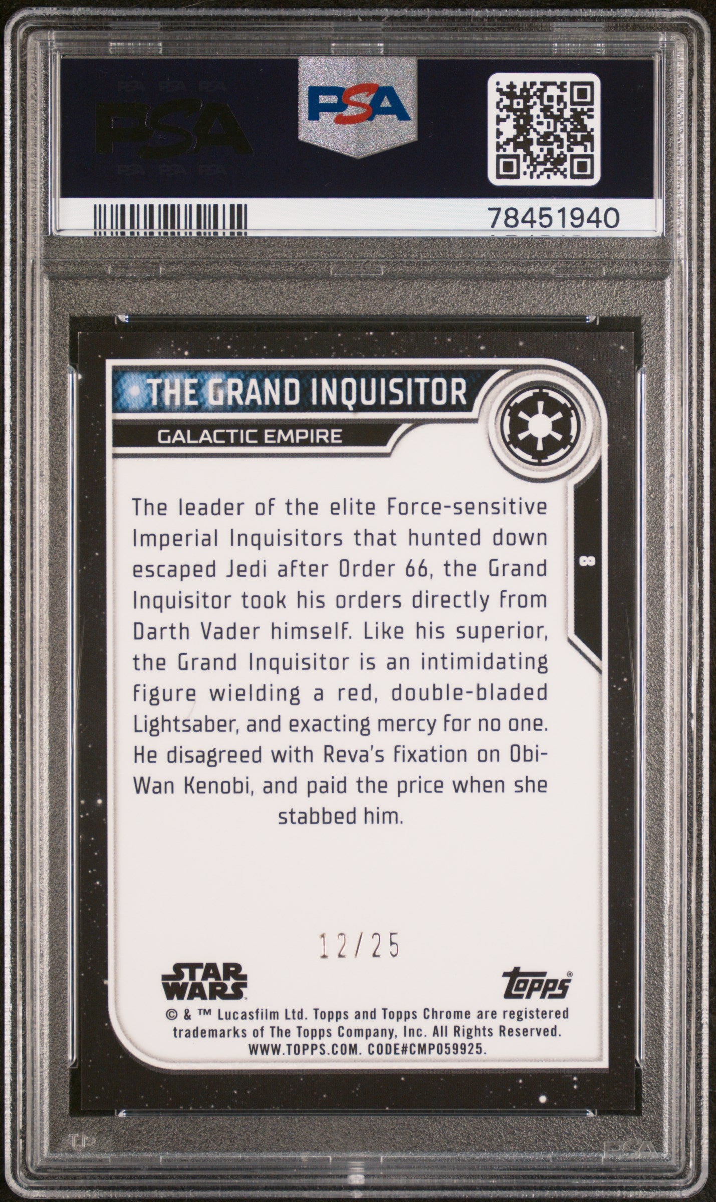 2023 Star Wars Chrome - The Grand Inquisitor - #12/25 BCCG / - PSA - /25