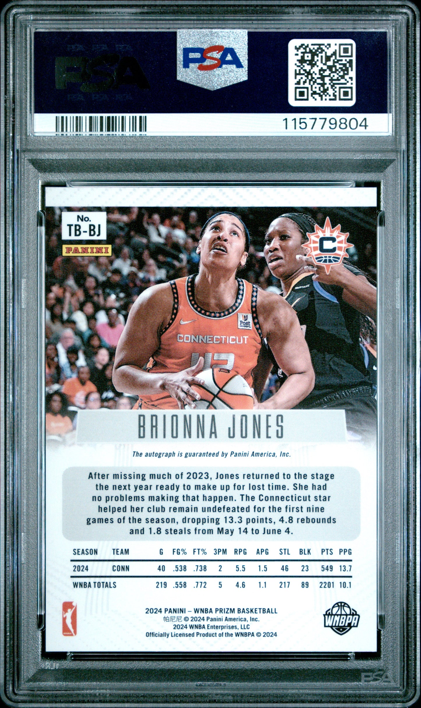 2024 Panini Prizm WNBA- Throwback Sigs AUTO - Brionna Jones #TBBJ - AUTO - PSA 9