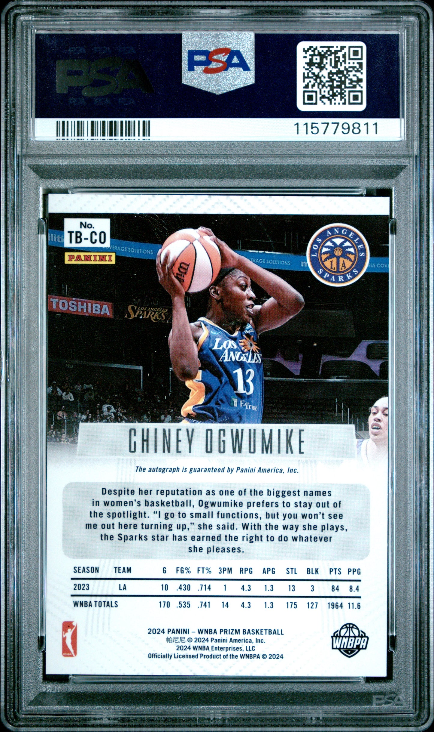 2024 Panini Prizm WNBA - Throwback Sigs - Chiney Ogwumike #TBCO - AUTO - PSA 9