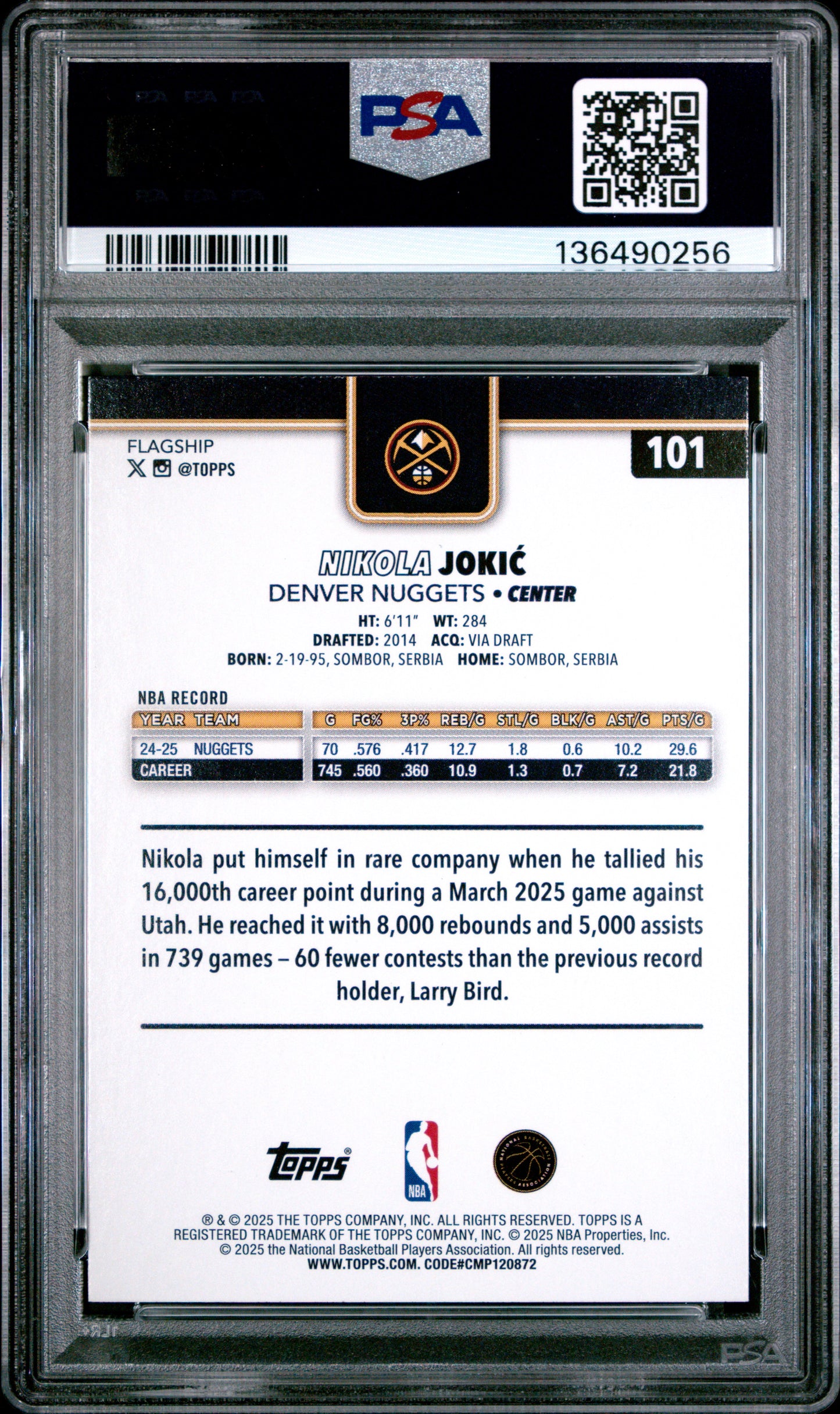 2025 Topps NBA - Nikola Jokic #101 - Green Holo Foil /99 - PSA - /99