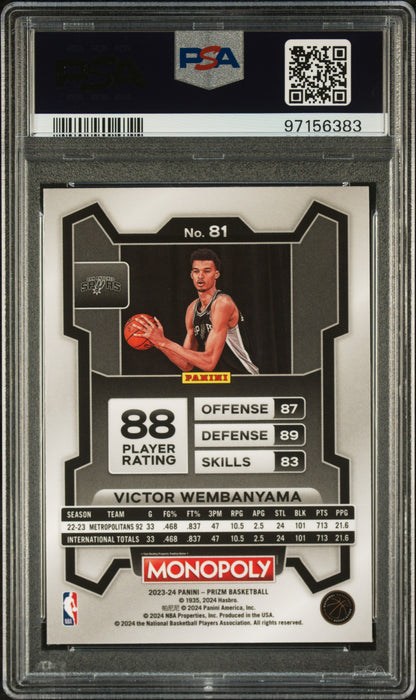 2023 Panini Prizm Monopoly Victor Wembanyama ROOKIE #81 PSA 9