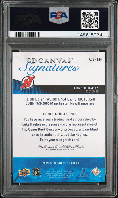 2023 UD Clear Cut - Luke Hughes - Canvas Signatures - Red Ink AUTO /43 - PSA