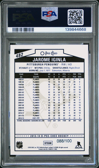 2013 O-PEE-CHEE - JAROME IGINLA #482 - BLACK RAINBOW /100 - PSA - Black /100