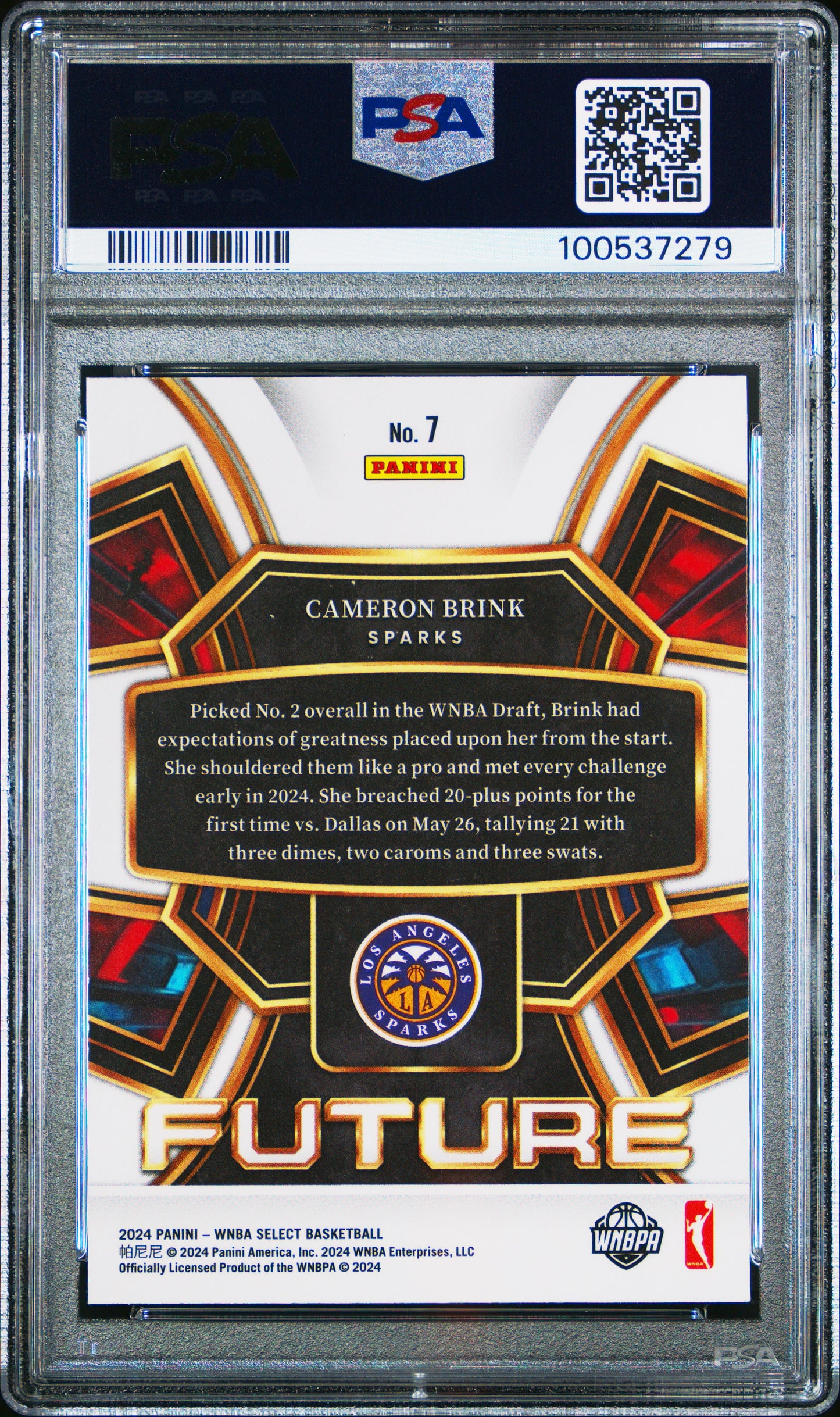 2024 Panini Select WNBA Select Future Cameron Brink ROOKIE #7 PSA 9