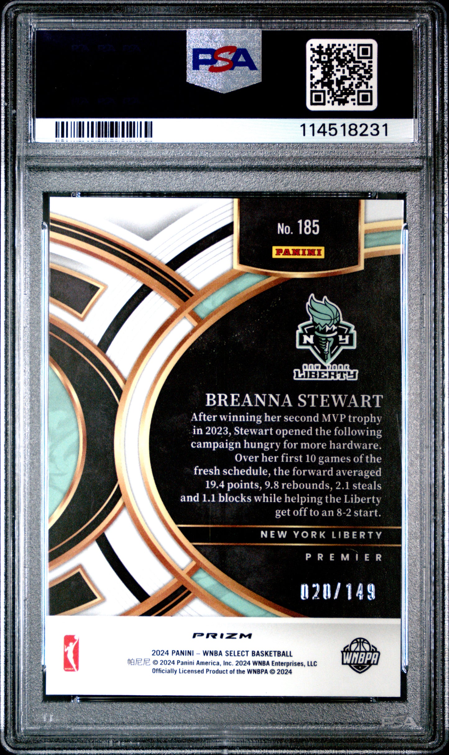 2024 Panini Select WNBA - Breanna Stewart #185 - Purple Ice /149 - PSA 10