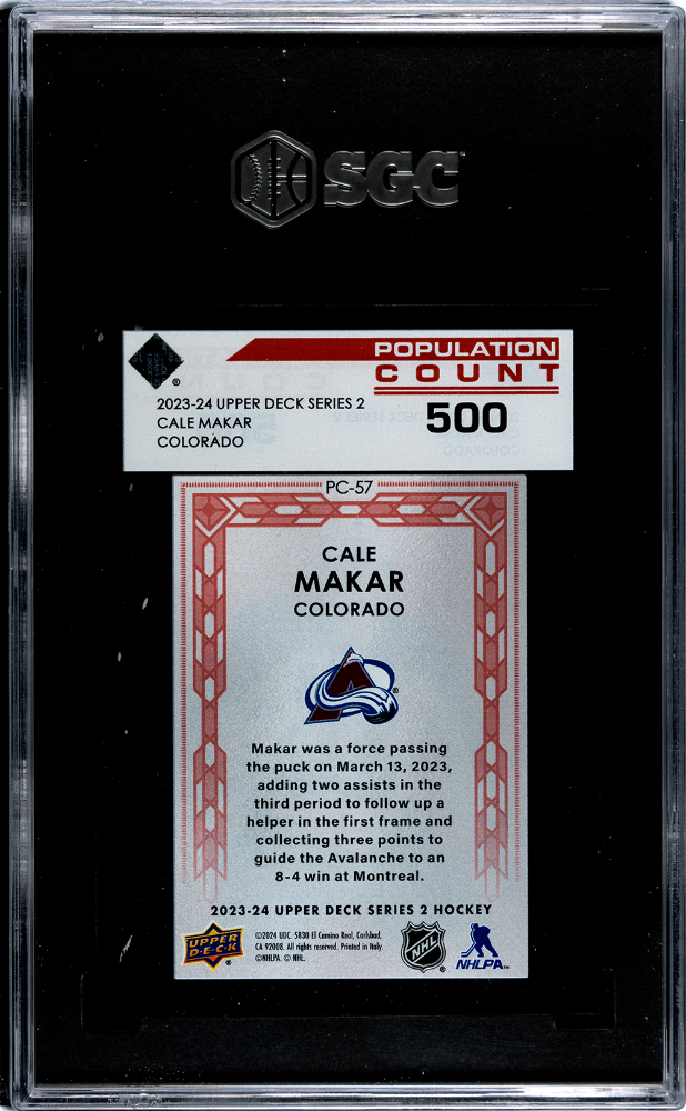 2023 Upper Deck - Cale Makar #PC-57 - Population Count Red /500 - SGC /500