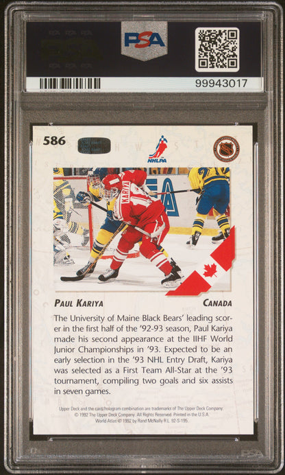 1992 Upper Deck - Paul Kariya #586 - Team Canada World Juniors - PSA 9
