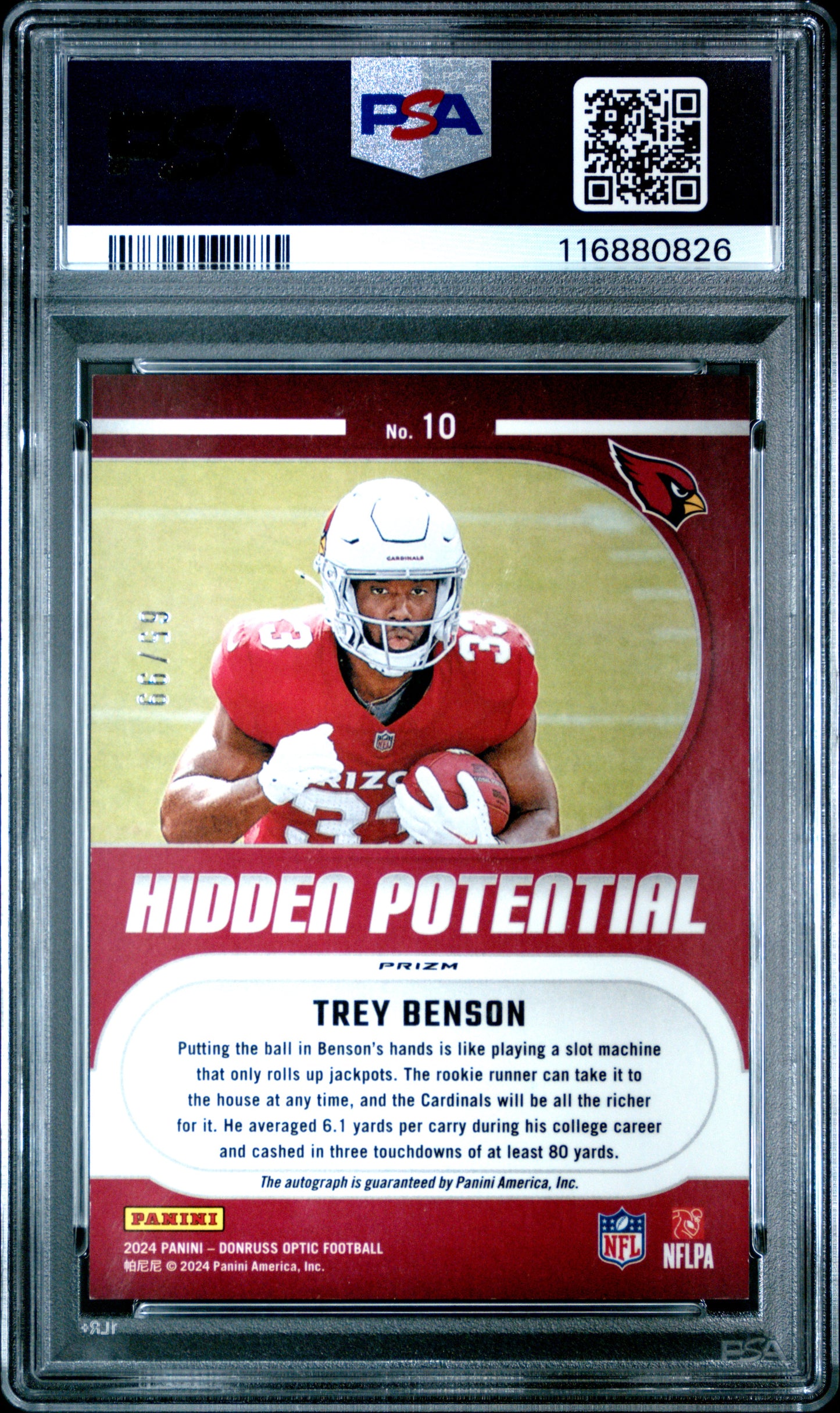 2024 Panini Donruss Optic - Trey Benson - Hidden Potential ROOKIE AUTO /99 - PSA