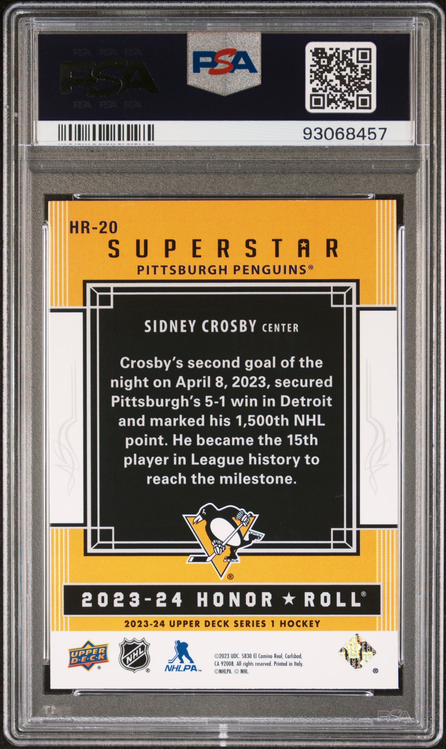 2023 Upper Deck Honor Roll Sidney Crosby #HR20 PSA 9