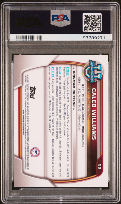 2022 Bowman University Chrome Prospects Caleb Williams #50 PSA 9