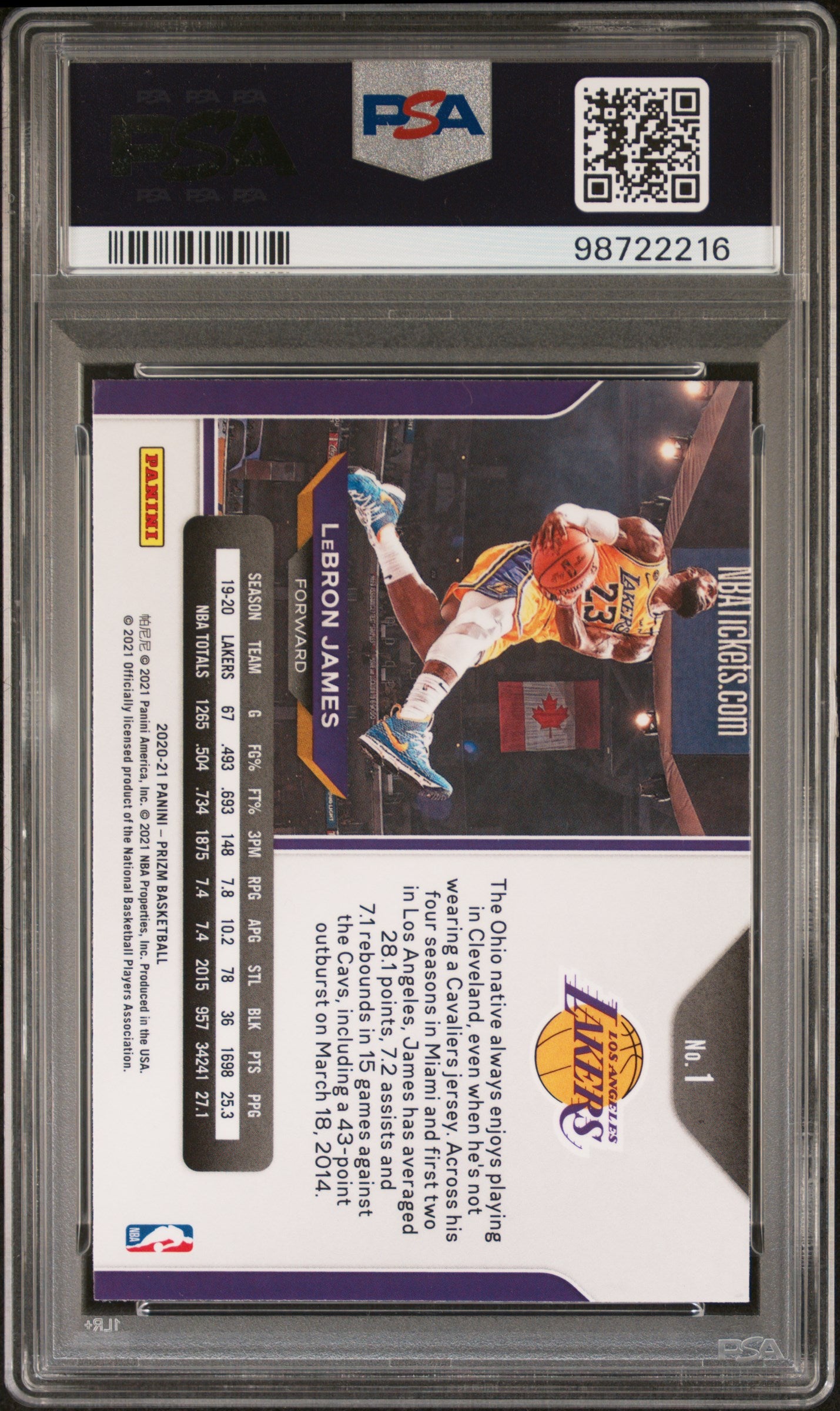 2020 Panini Prizm LeBron James #1 PSA 8 - ICONIC Lebron dunk in tribute to KOBE