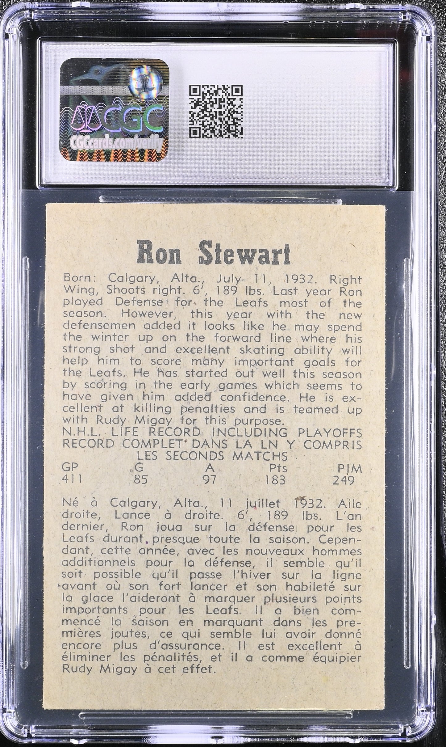 1958 Parkhurst Ron Stewart #14 CGC 5.5