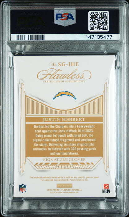 2023 Flawless- Justin Herbert - Silver Auto /20 - PSA - JERSEY MATCH AUTO #10/20