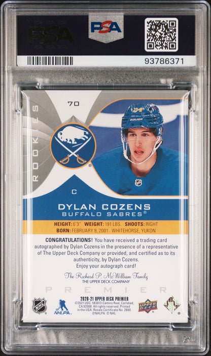 2021 Upper Deck Premier - Dylan Cozens - AUTO - Upd '20 Silver ROOKIE AUTO - PSA