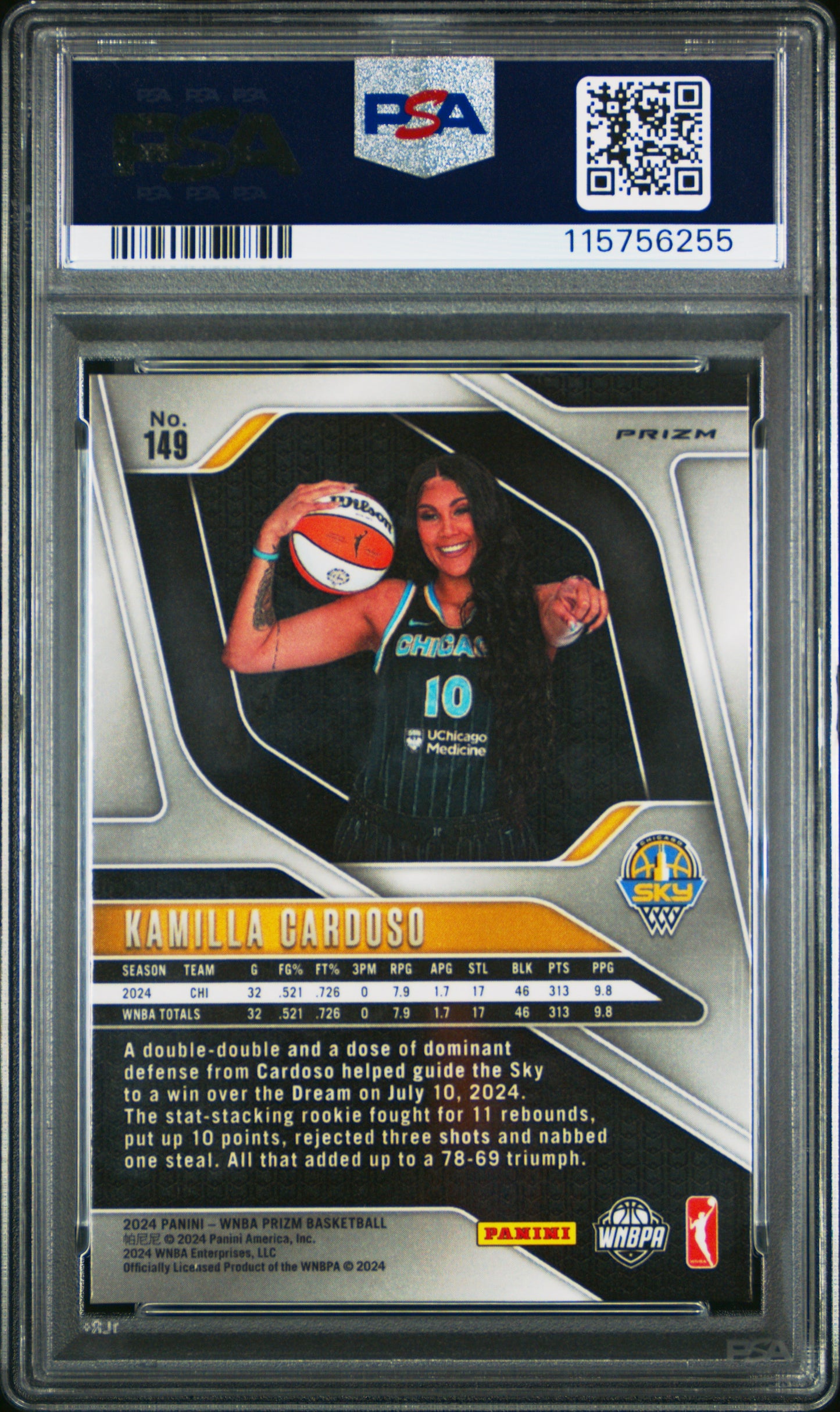 2024 Panini Prizm WNBA - Kamilla Cardoso - Cracked Ice - ROOKIE - PSA - ROOKIE