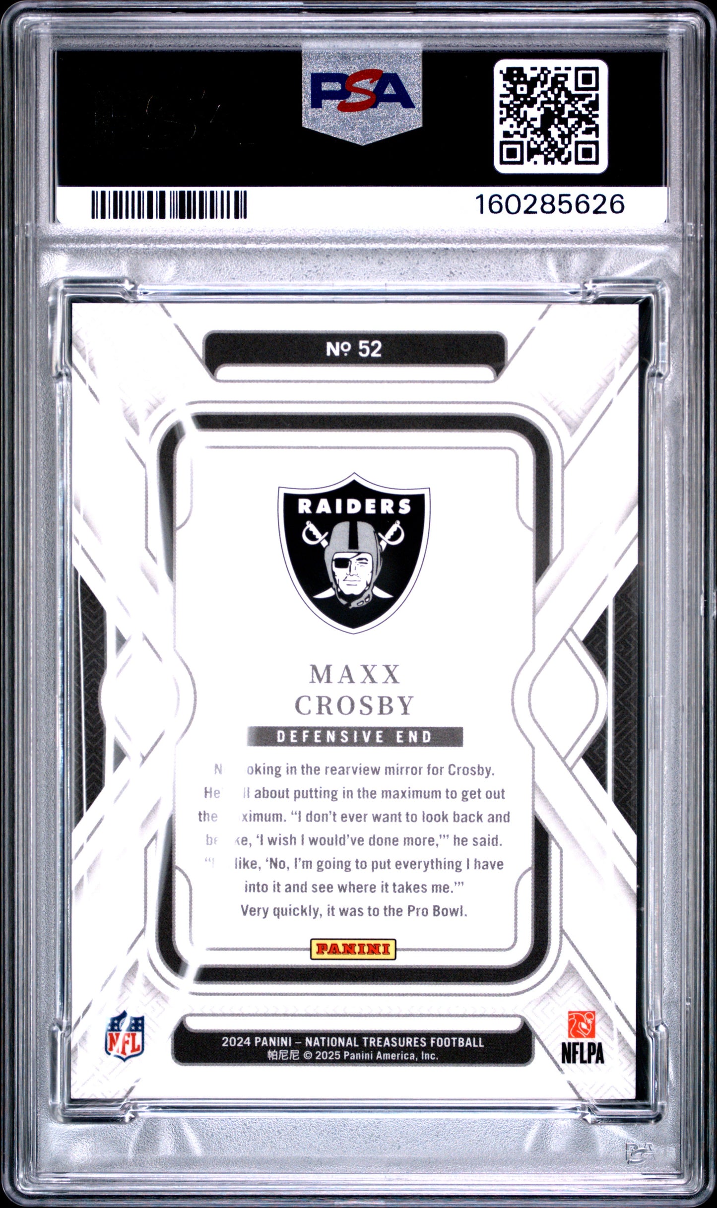 2024 National Treasures - Maxx Crosby #52 - Gold/35 - PSA 9 - Gold /35 - PSA