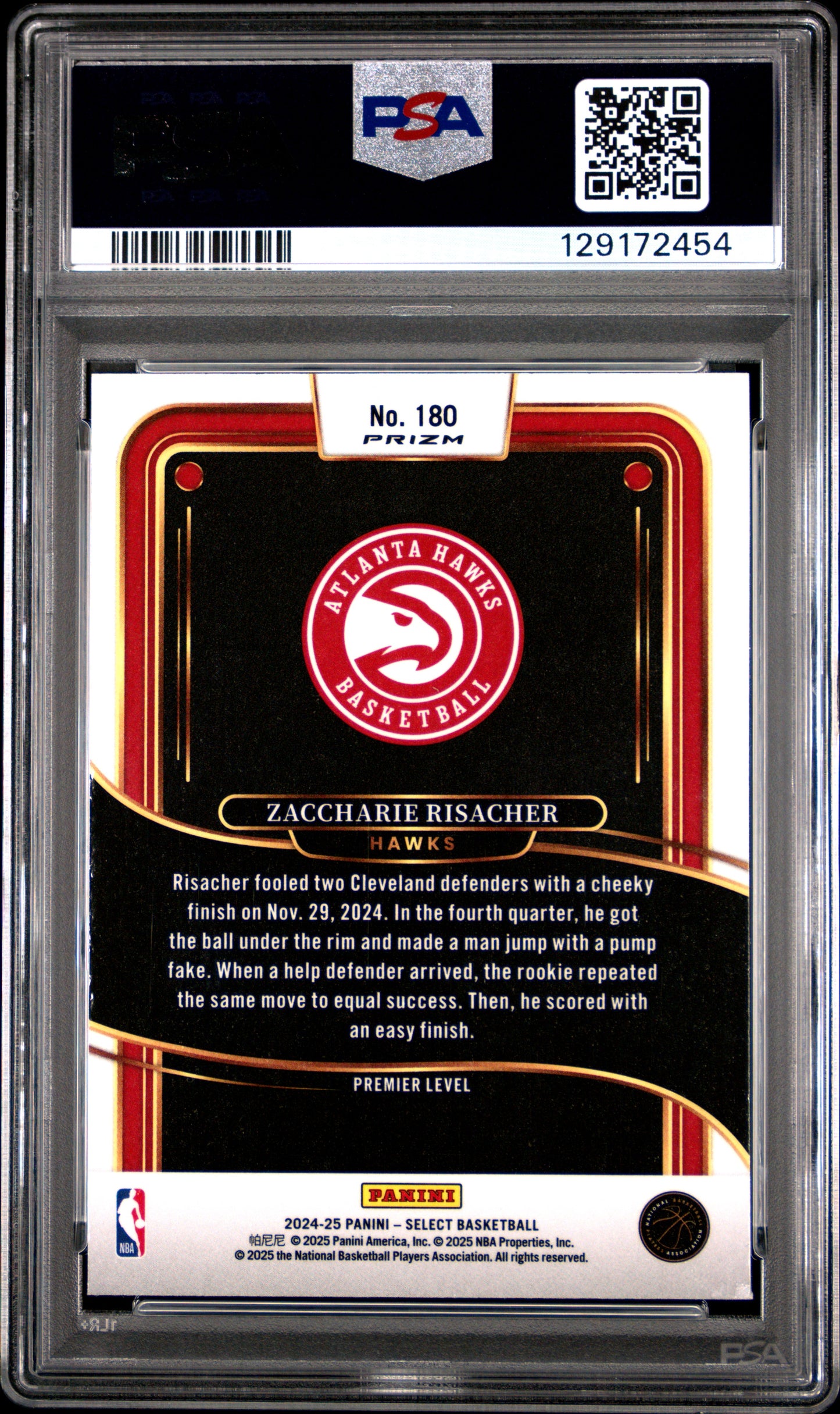 2024 Panini Select Zaccharie Risacher - Tri Color Prizm - ROOKIE - PSA - ROOKIE