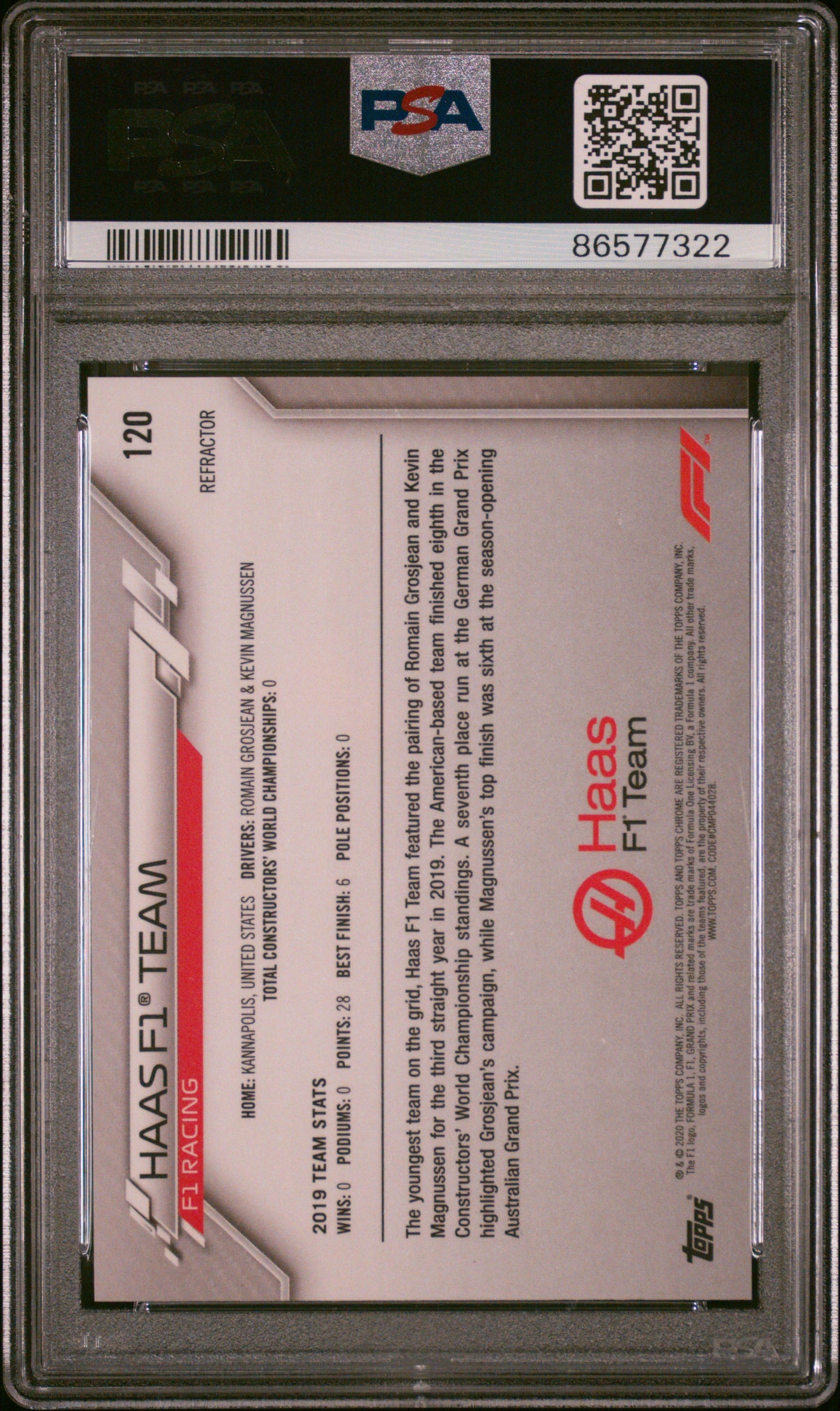 2020 Topps Chrome F1 - Haas F1 Team Crest - Refractor -  PSA - REFRACTOR - PSA
