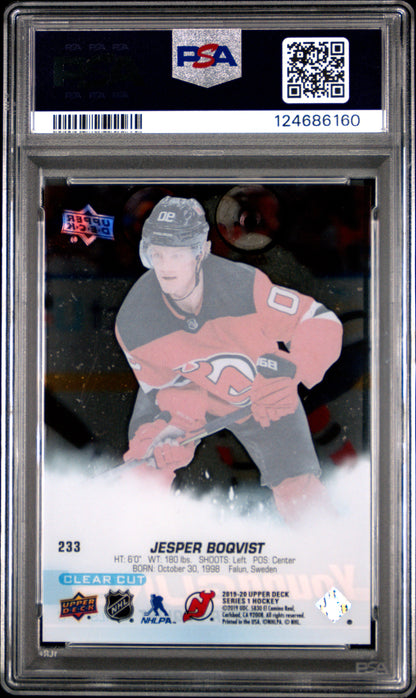 2019 Upper Deck - Jesper Boqvist #233 - YOUNG GUNS - Clear Cut - YG ROOKIE - PSA