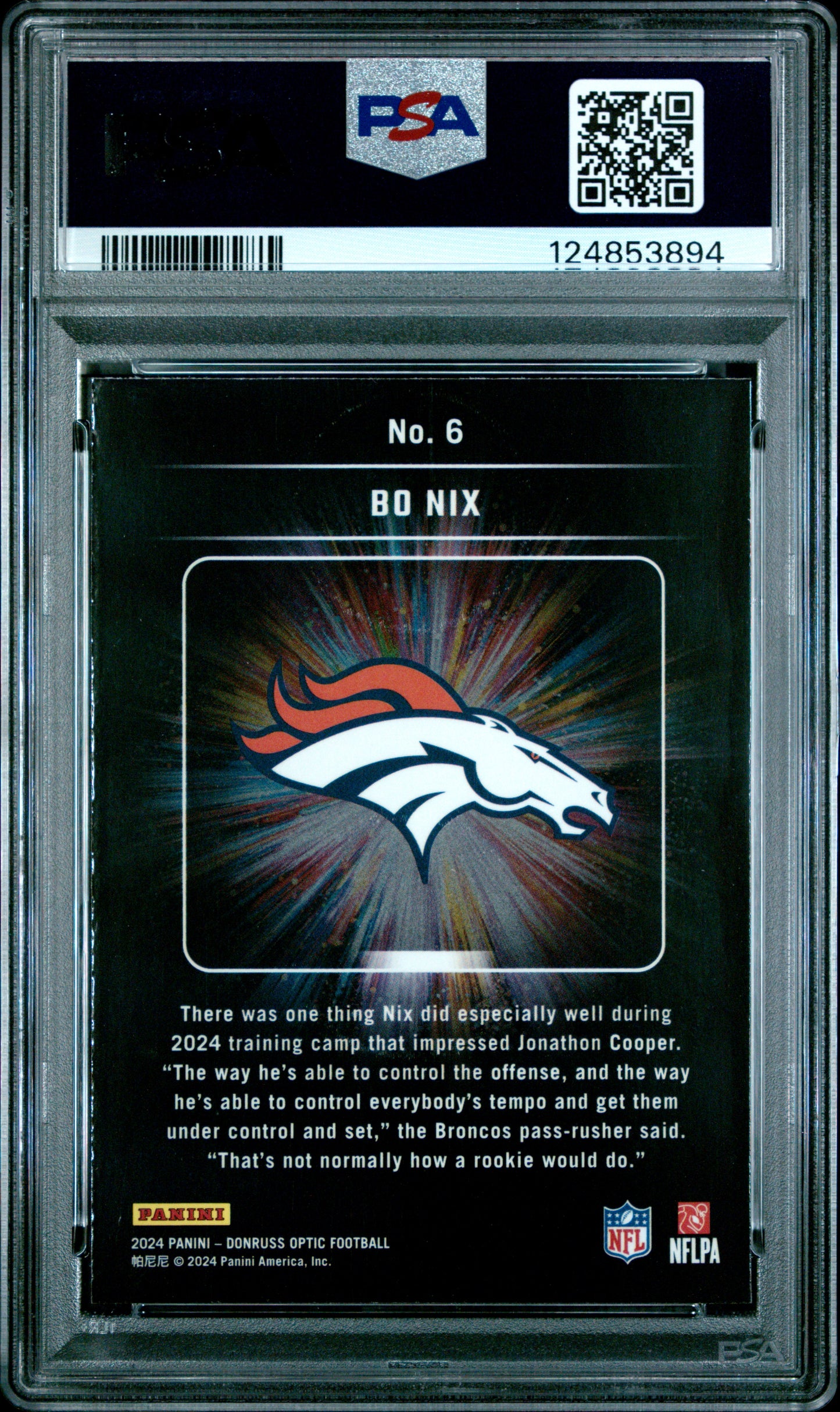 2024 Panini Donruss Optic - Bo Nix #6 - Light It Up ROOKIE - PSA - ROOKIE