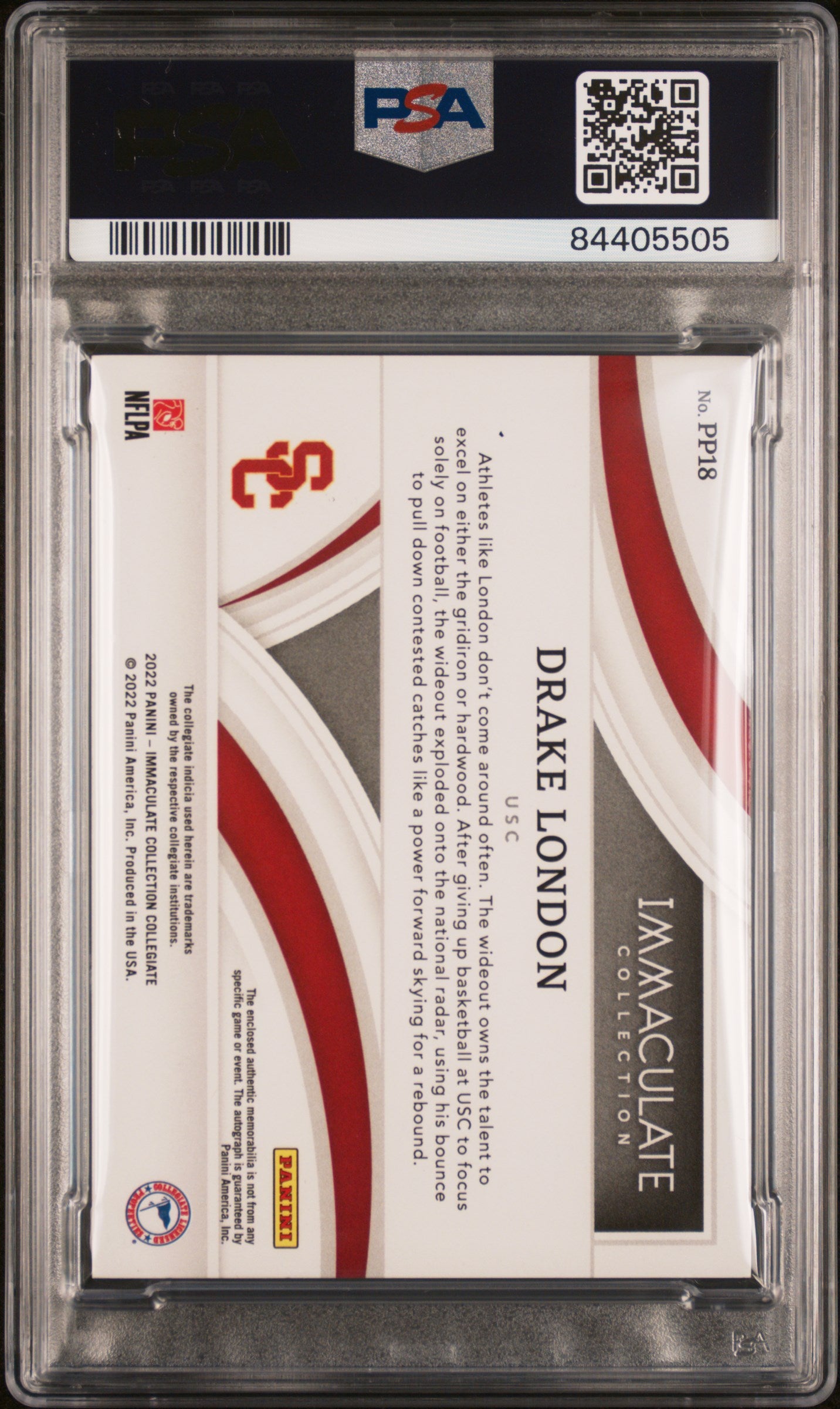 2022 Immaculate Collegiate - Drake London - ROOKIE PATCH AUTO - Ruby /49 - PSA