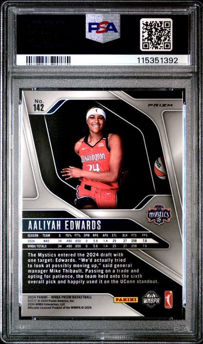 2024 Panini Prizm WNBA - Aaliyah Edwards #142 - Silver ROOKIE Variation - PSA