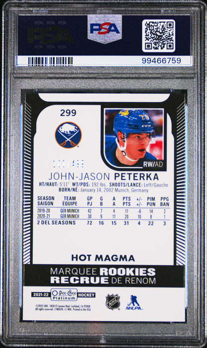 2021 Upper Deck OPC Platinum John-Jason Peterka #299 Hot Magma ROOK PSA 9 - /499