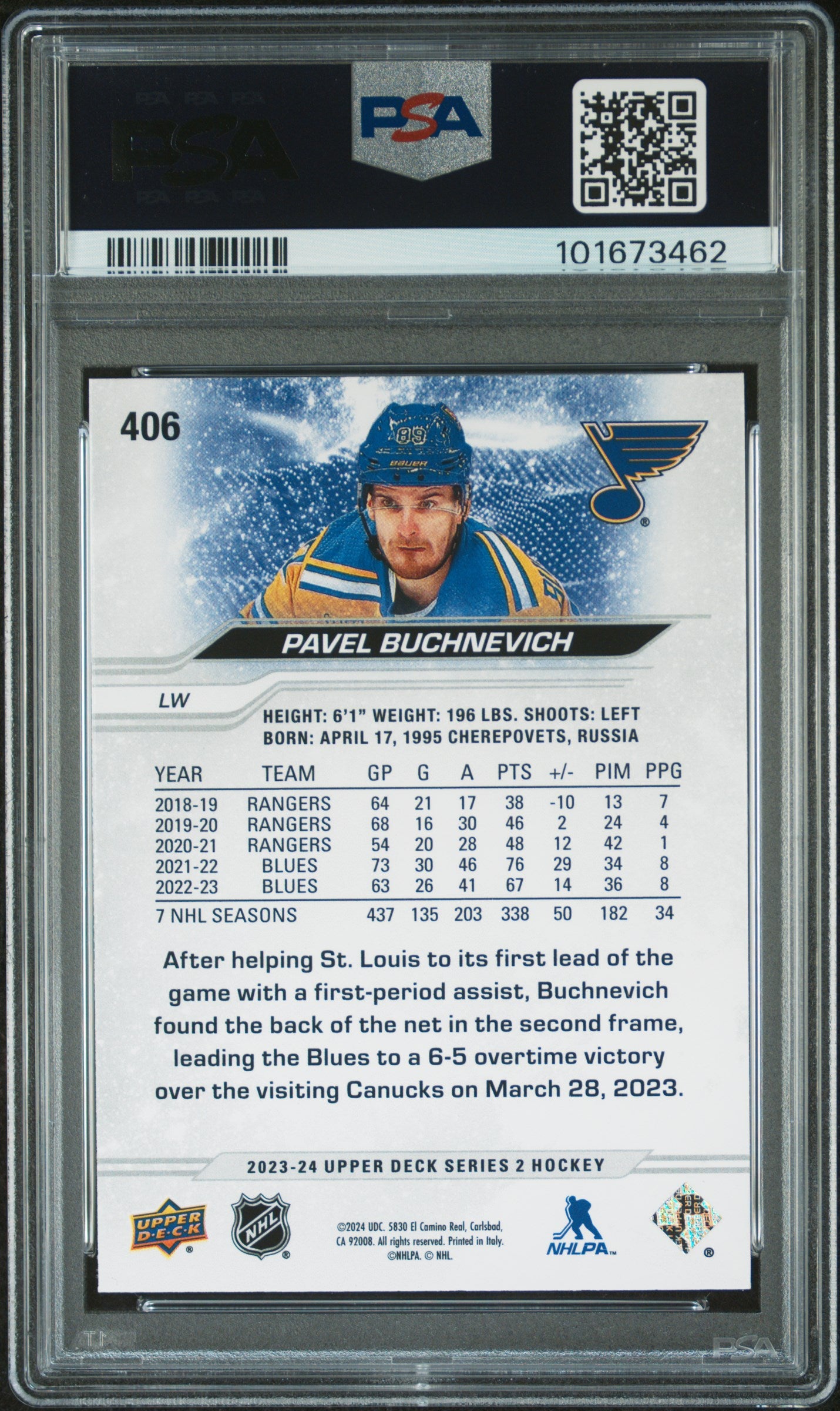 2023 Upper Deck - Pavel Buchnevich #406 - RED Outburst /25 -  PSA /25