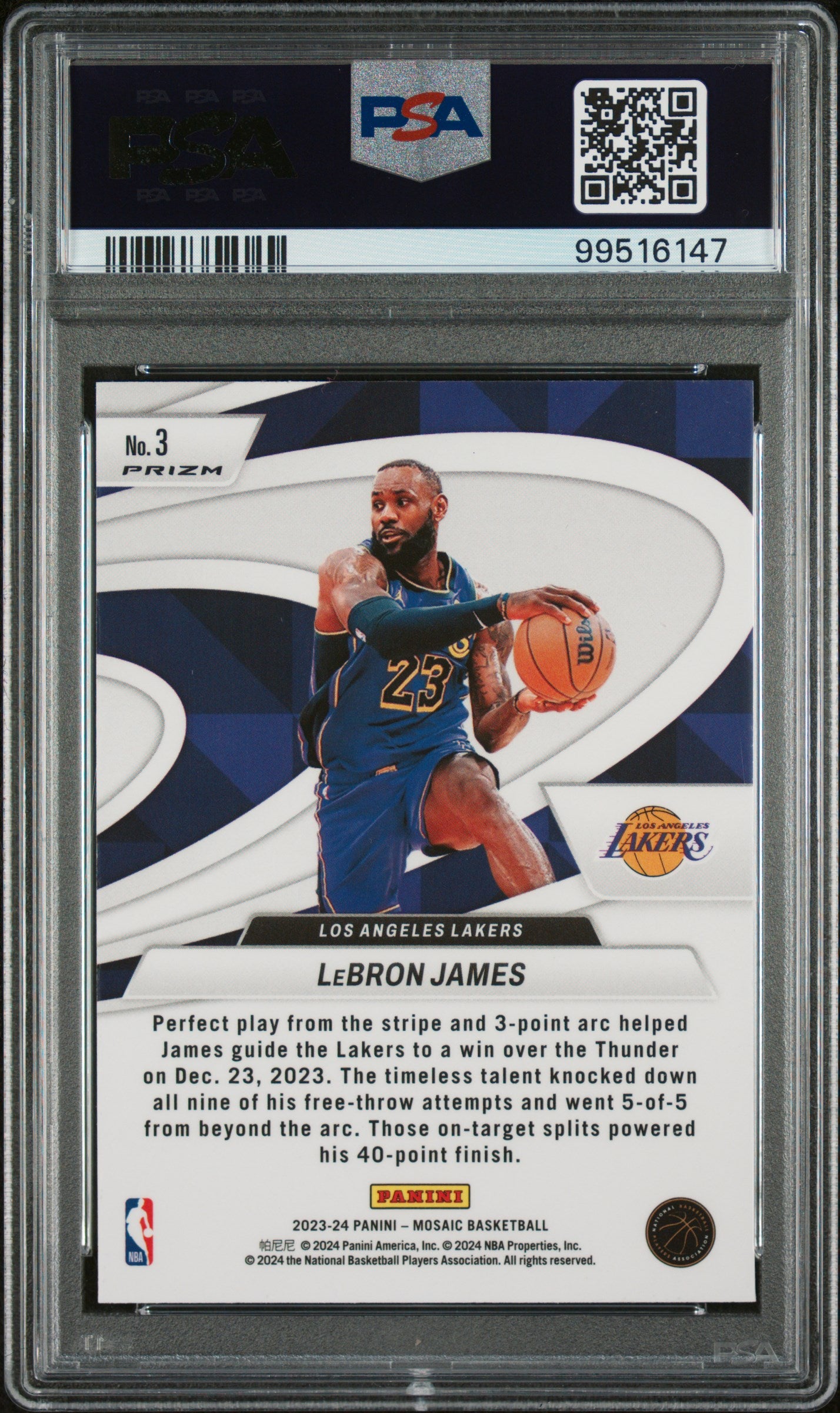 2023 Panini Mosaic Give And Go LeBron James #3 PSA 9