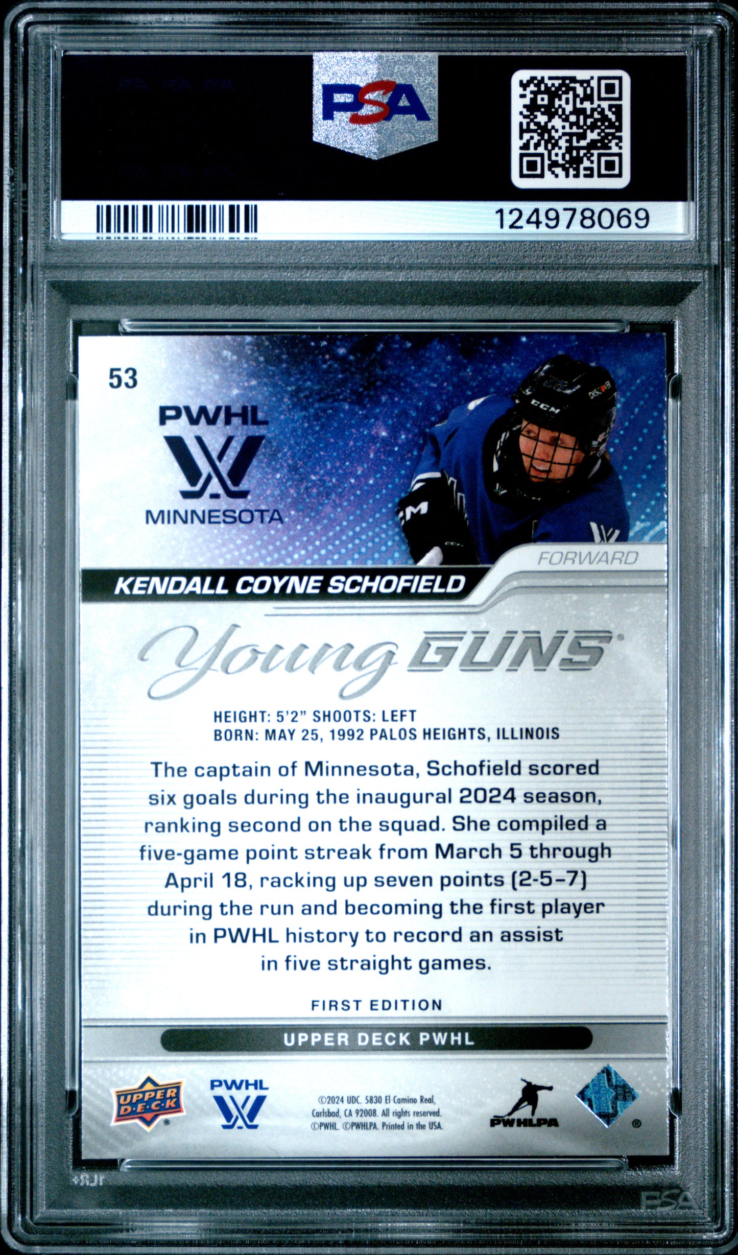2024 PWHL - Kendall Coyne Schofield #53 - Young Guns - PSA 9 - ROOKIE