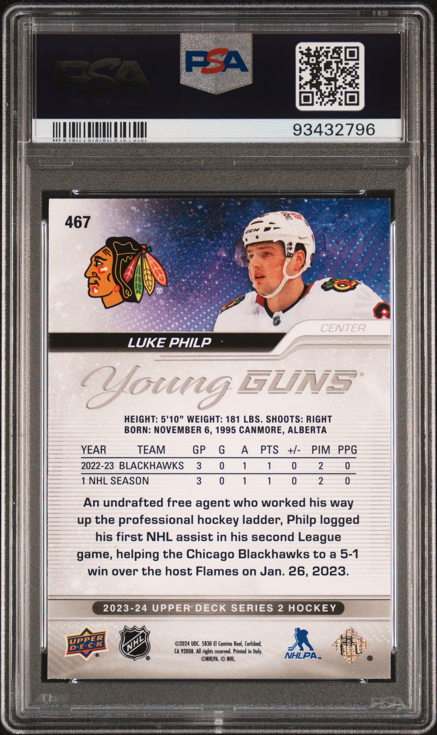 2023 Upper Deck - Luke Philp #467 - YOUNG GUNS ROOKIE -Silver Outburst - PSA 10