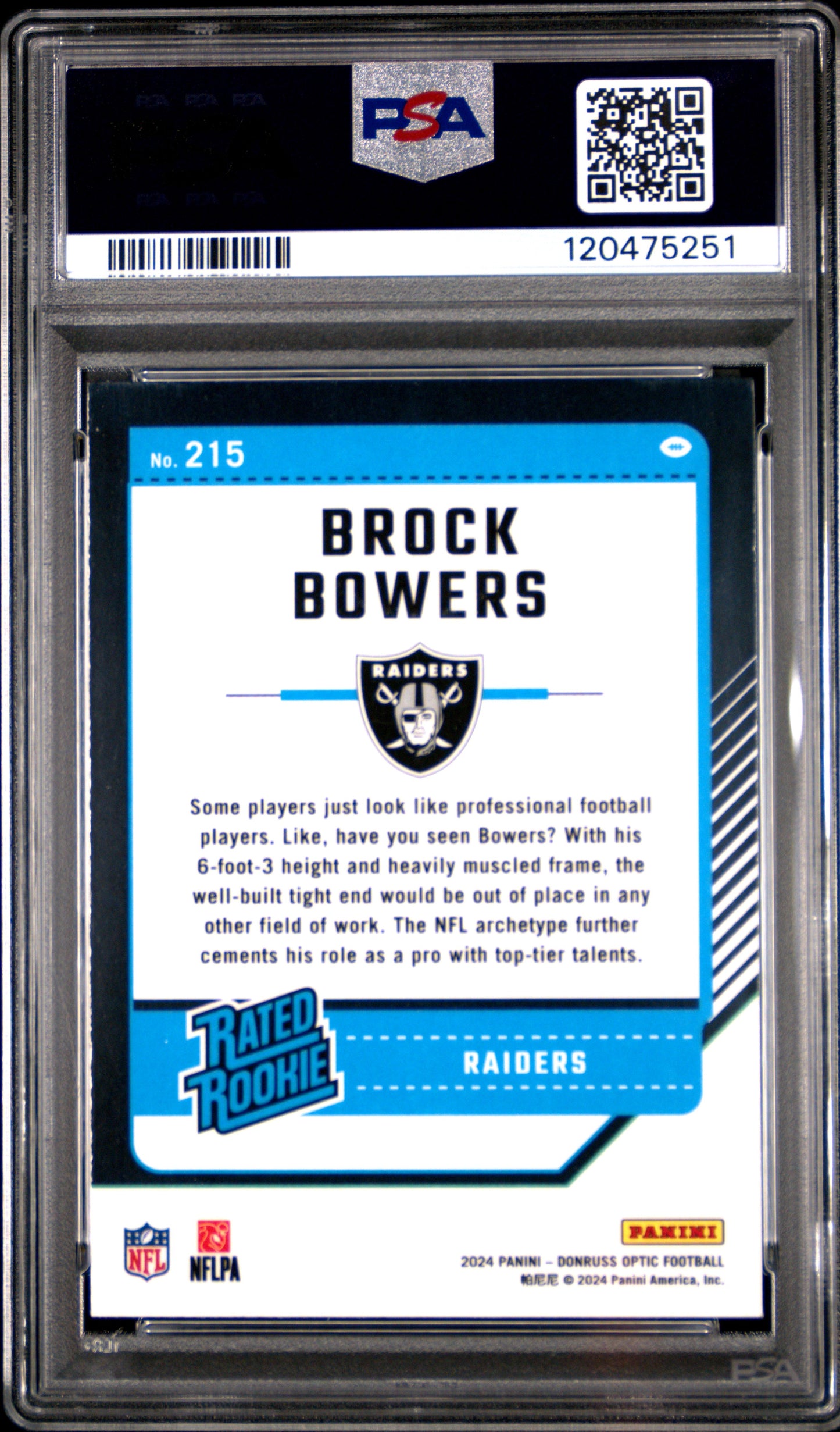 2024 Panini Donruss Optic - Brock Bowers #215 - ROOKIE - PSA - ROOKIE