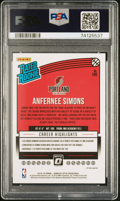 2018 Panini Donruss Optic Anfernee Simons #186 Shock PSA 9