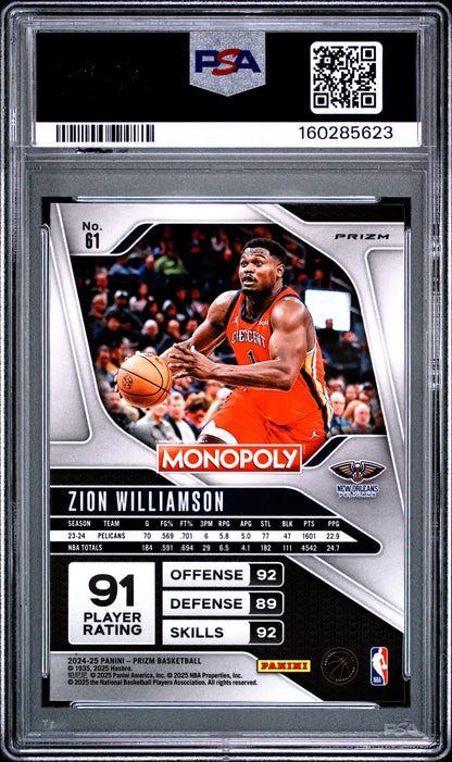 2024 Panini Prizm Monopoly - Zion Williamson #61 - NEBULA - PSA 10