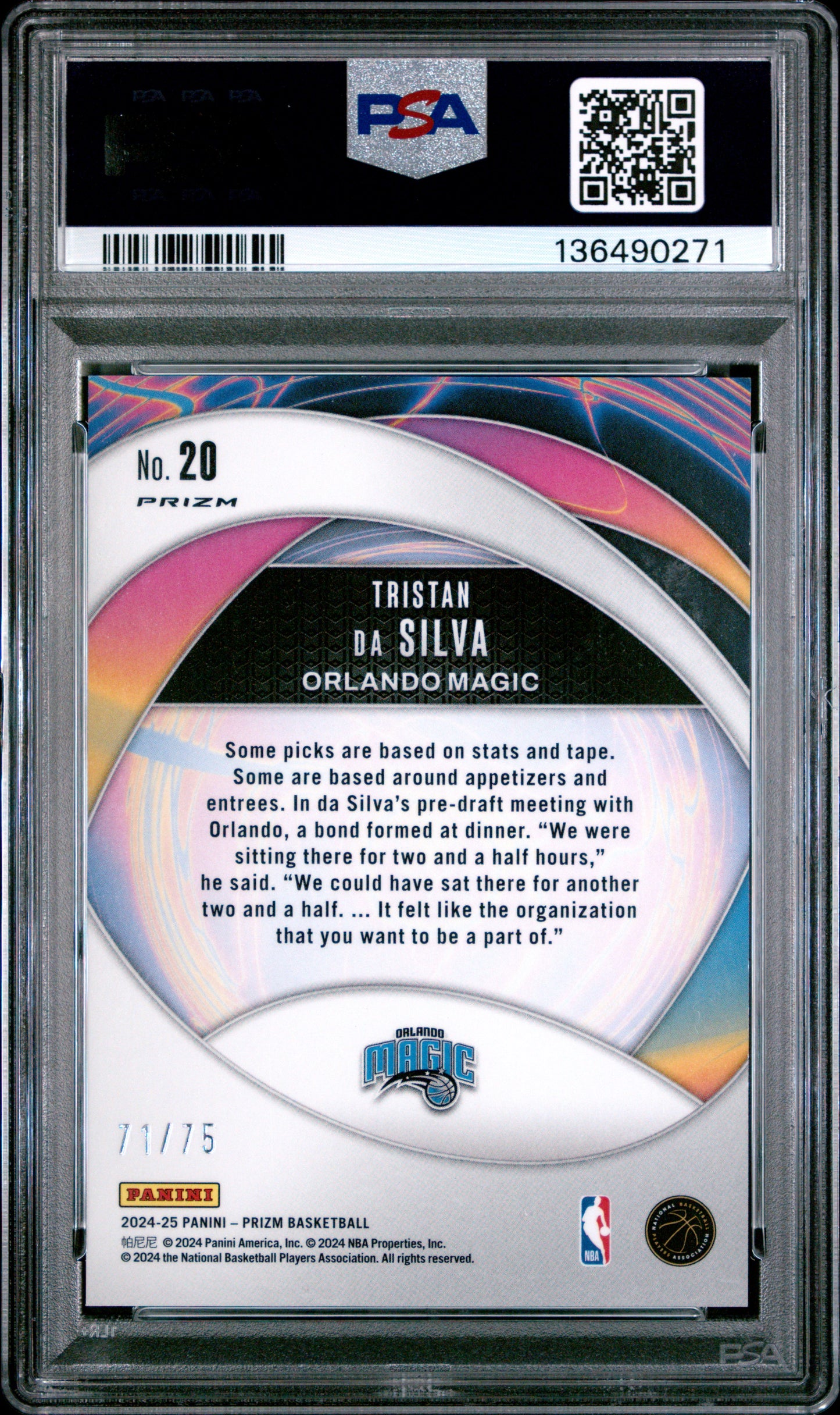 2024 Panini Prizm - Tristan Da Silva #20 - Red Pulsar /75 - ROOKIE /75 - PSA 10