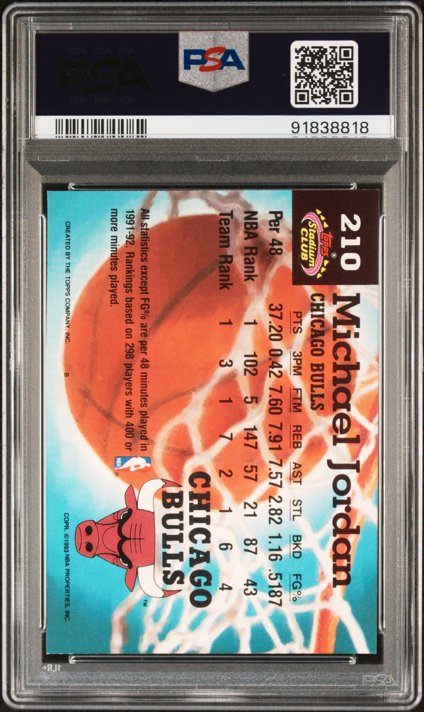 1992 Stadium Club Michael Jordan #210 PSA 8