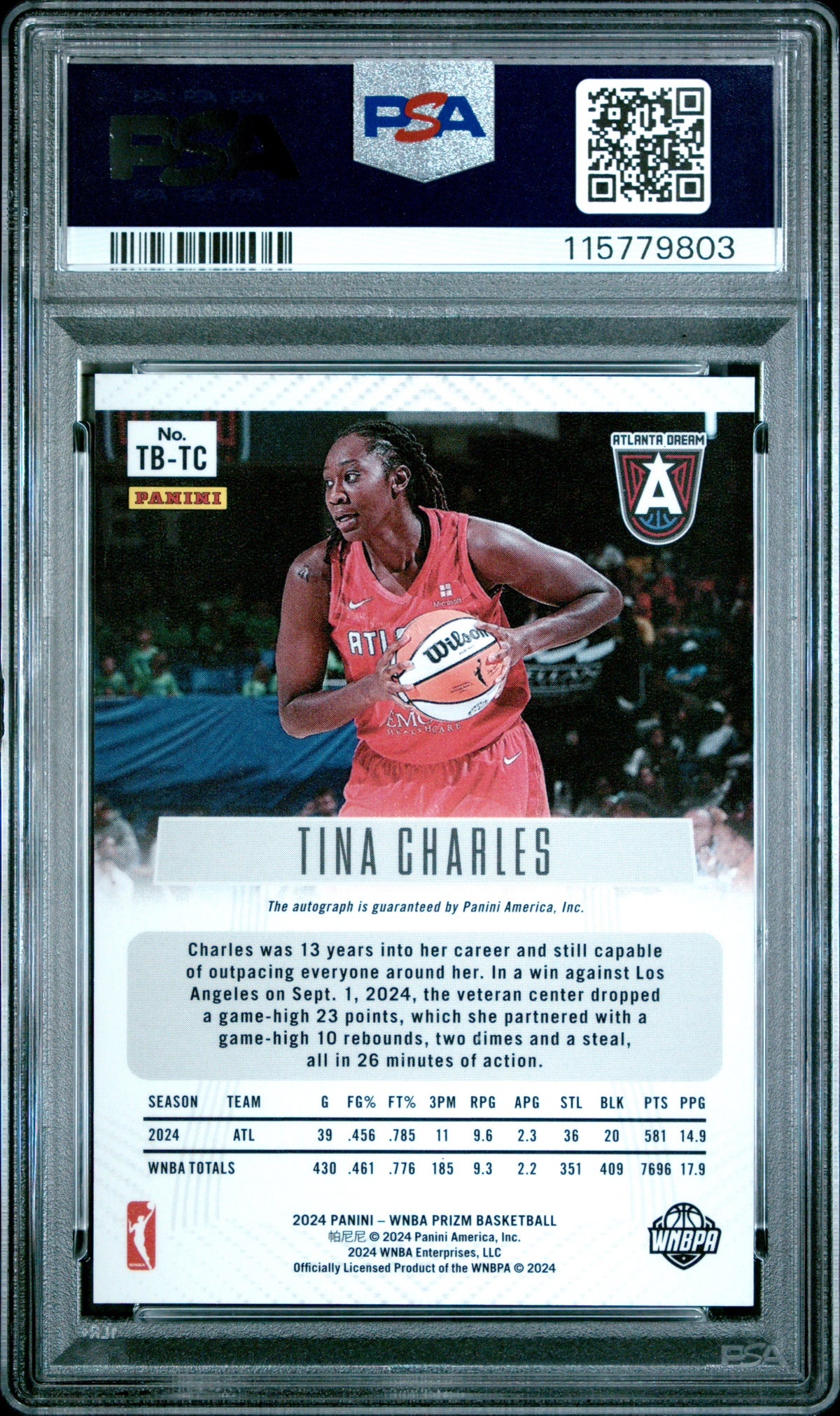 2024 Panini Prizm WNBA - Tina Charles #TBTC - Throwback Sigs AUTO - PSA 9 - AUTO