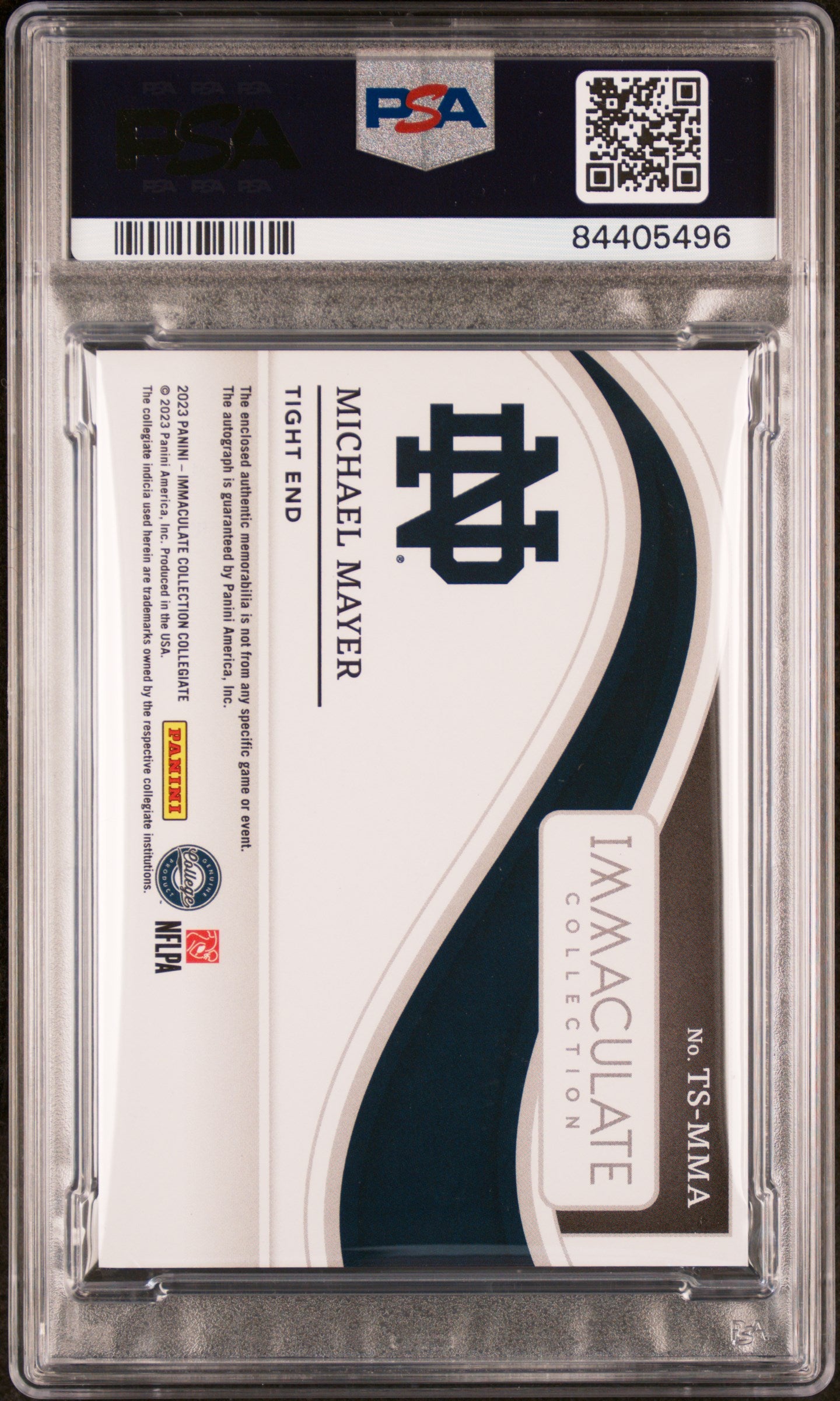 2023 Immaculate College - Michael Mayer - ROOKIE PATCH AUTO - Go lrish /99 - PSA