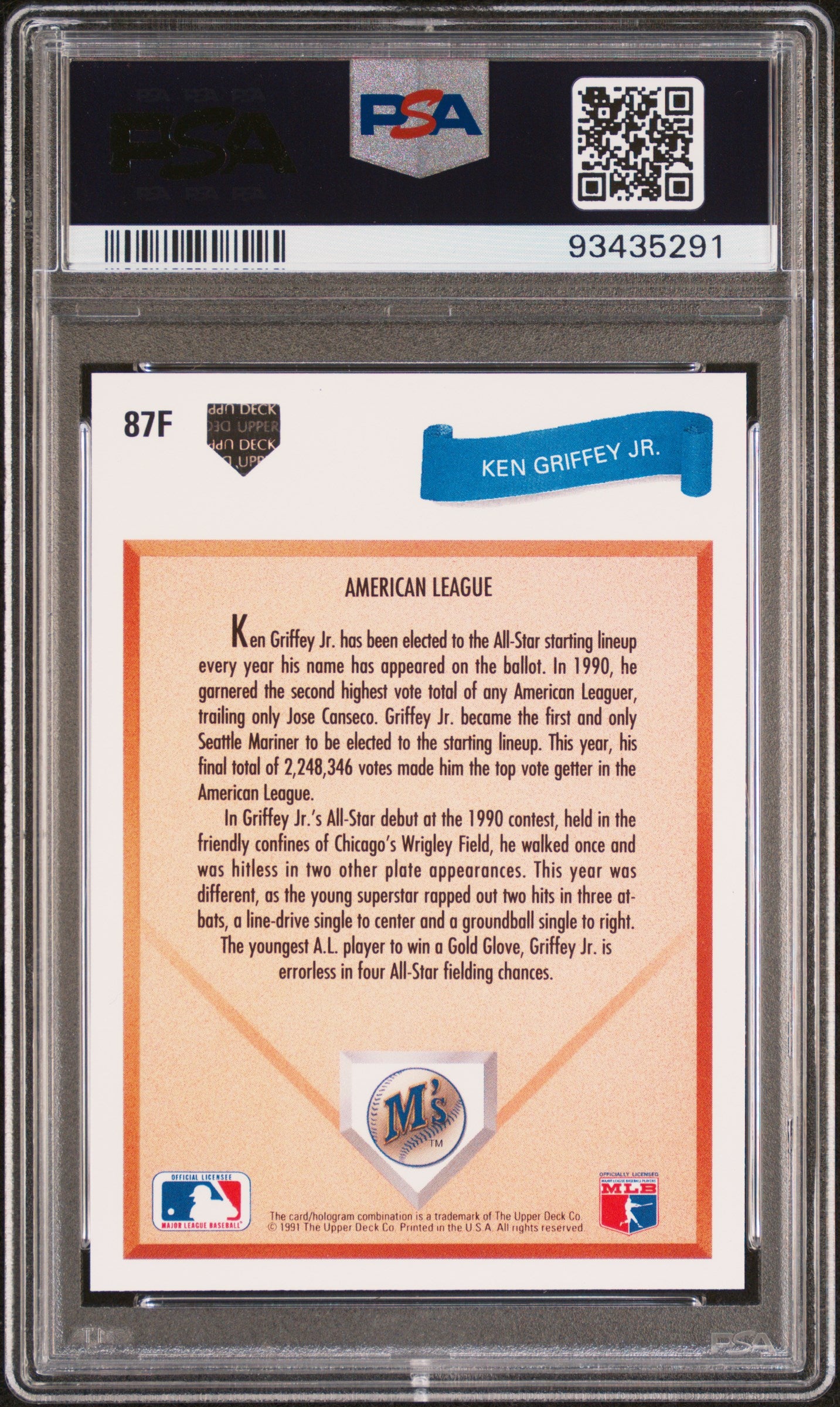 1991 Upper Deck Final Edition - Ken Griffey JR. #87F - PSA 9