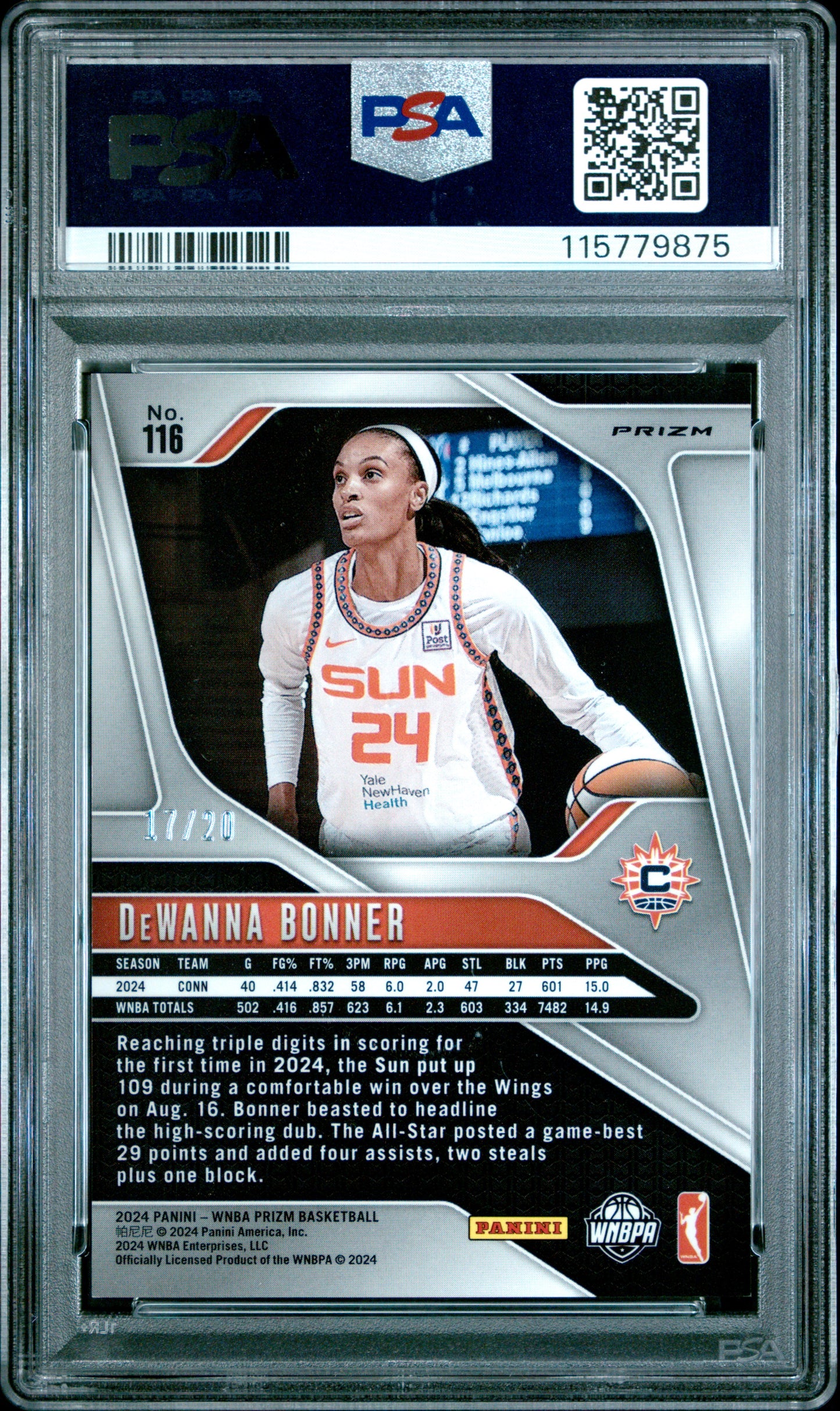 2024 Panini Prizm WNBA - Dewanna Bonner #116 - Cherry Blossoms FOTL /20 - PSA 10