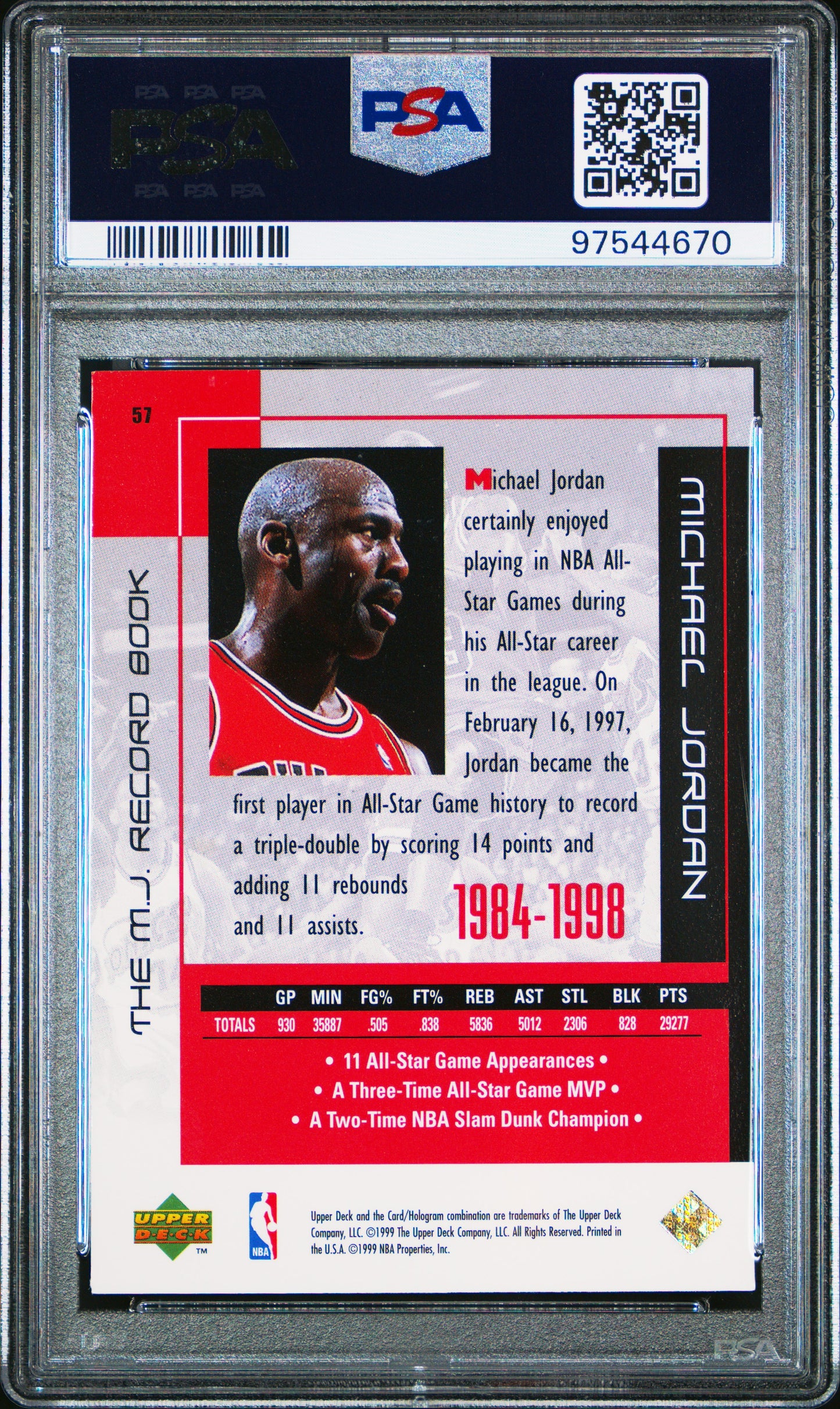 1999 Upper Deck MJ Collection Michael Jordan #57 The M. J. Record Book PSA 7