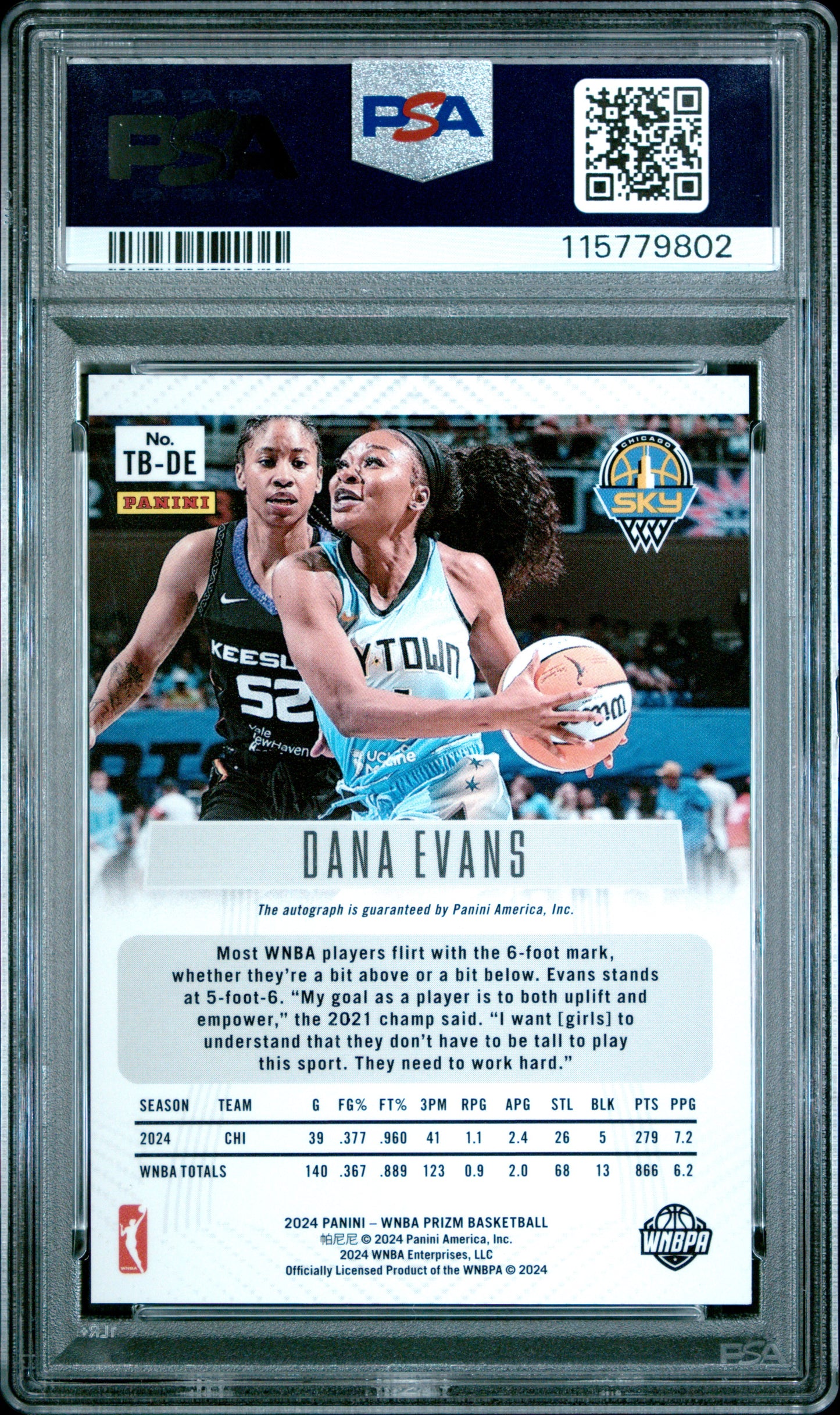 2024 Panini Prizm WNBA - Throwback Sigs AUTO - Dana Evans #TBDE - AUTO - PSA