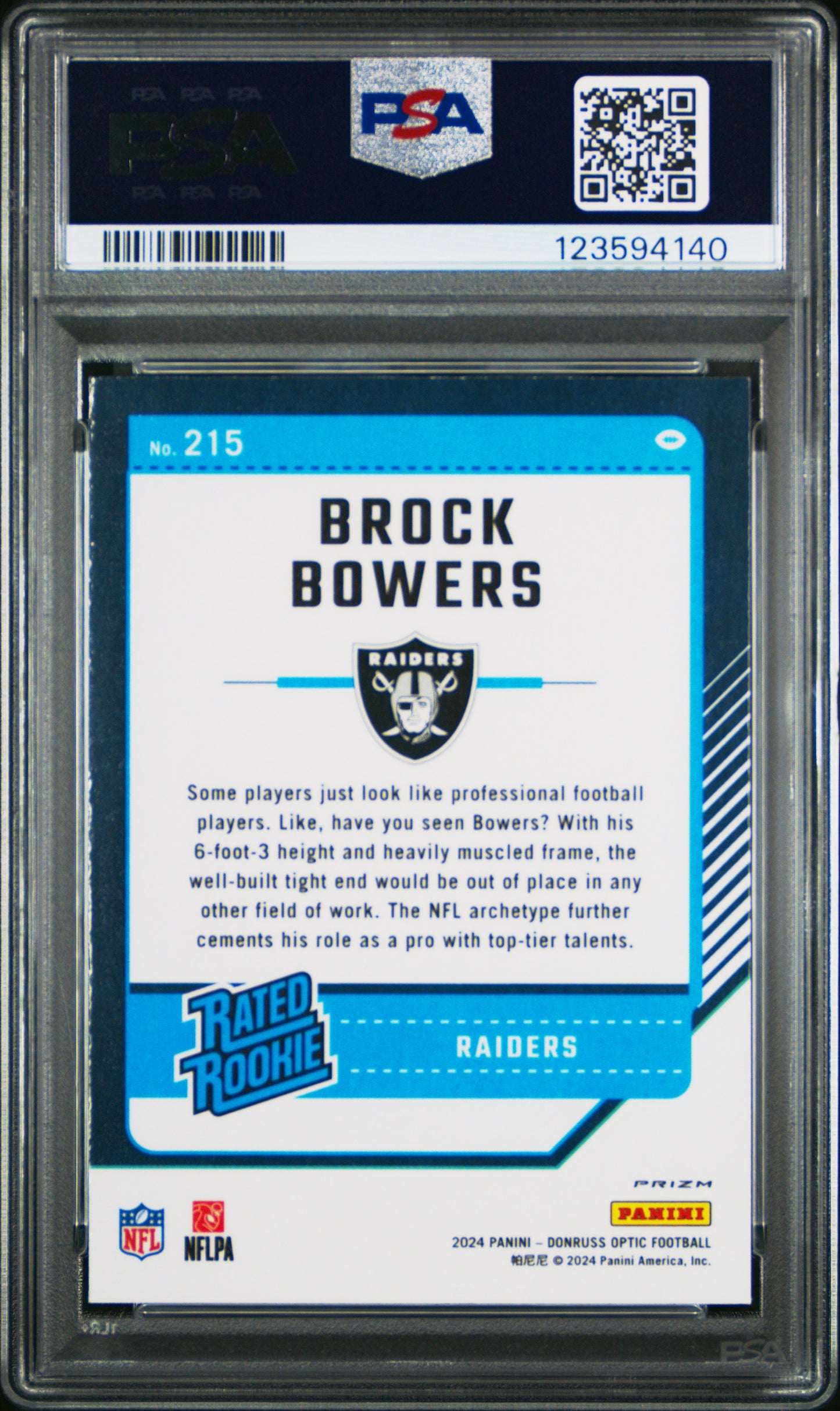 2024 Donruss Optic 2 - Brock Bowers #215 - ROOKIE - Purple Shock - ROOKIE - PSA