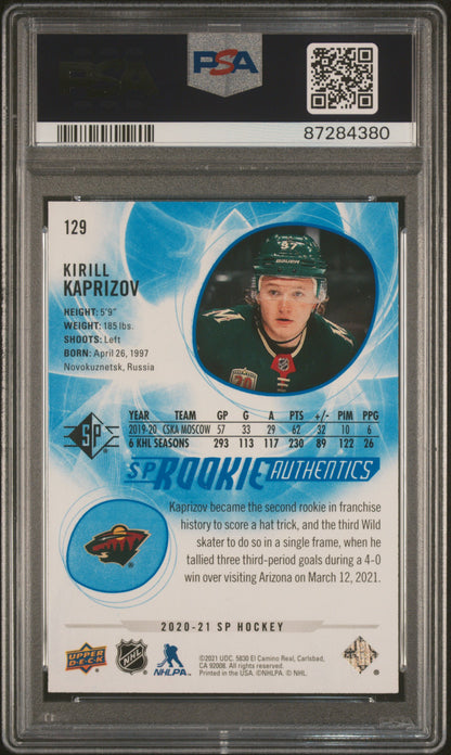 2020-2021 SP Kirill Kaprizov #129 ROOKIE Authentics Blue PSA 9