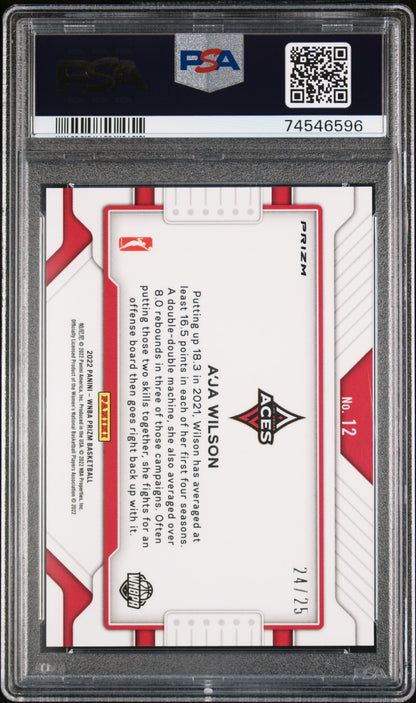 2022 Panini Prizm WNBA - A'ja Wilson #12 - Widescreen - Mojo Prizm /25 - PSA 10
