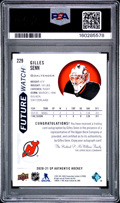 2020 SP Authentic - Gilles Senn - FUTURE WATCH AUTO /999 - PSA - INSCRIBED /50
