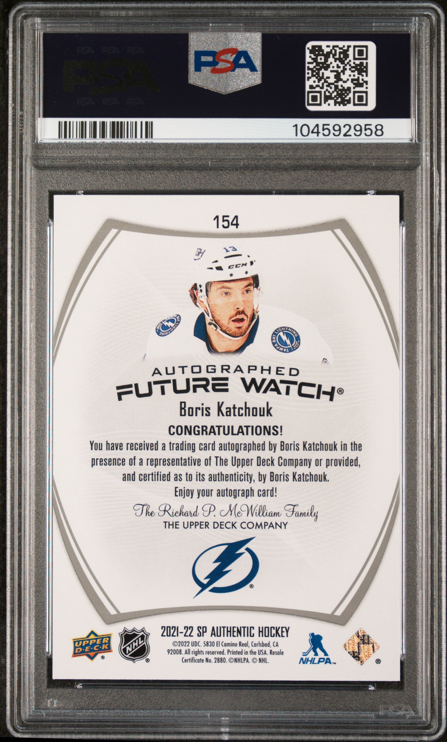 2021 SP Authentic- Boris Katchouk- FUTURE WATCH AUTO /999- PSA 10- INSCRIBED /50