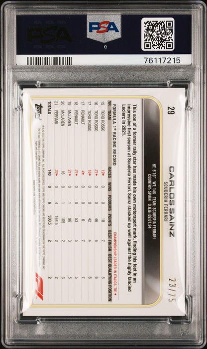 2022 Topps Chrome F1 Sapphire Edition Carlos Sainz #29 PSA 9 - /75, ## 23/75