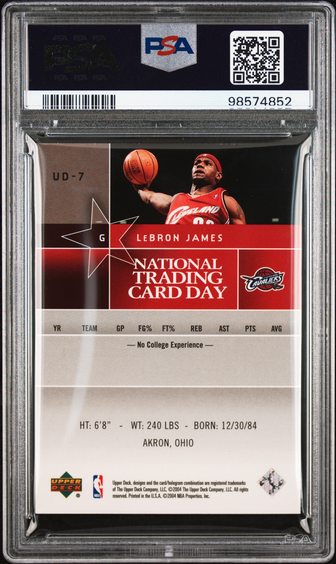 2004 Upper Deck National Trading Card Day LeBron James ROOKIE #UD-7 PSA 8